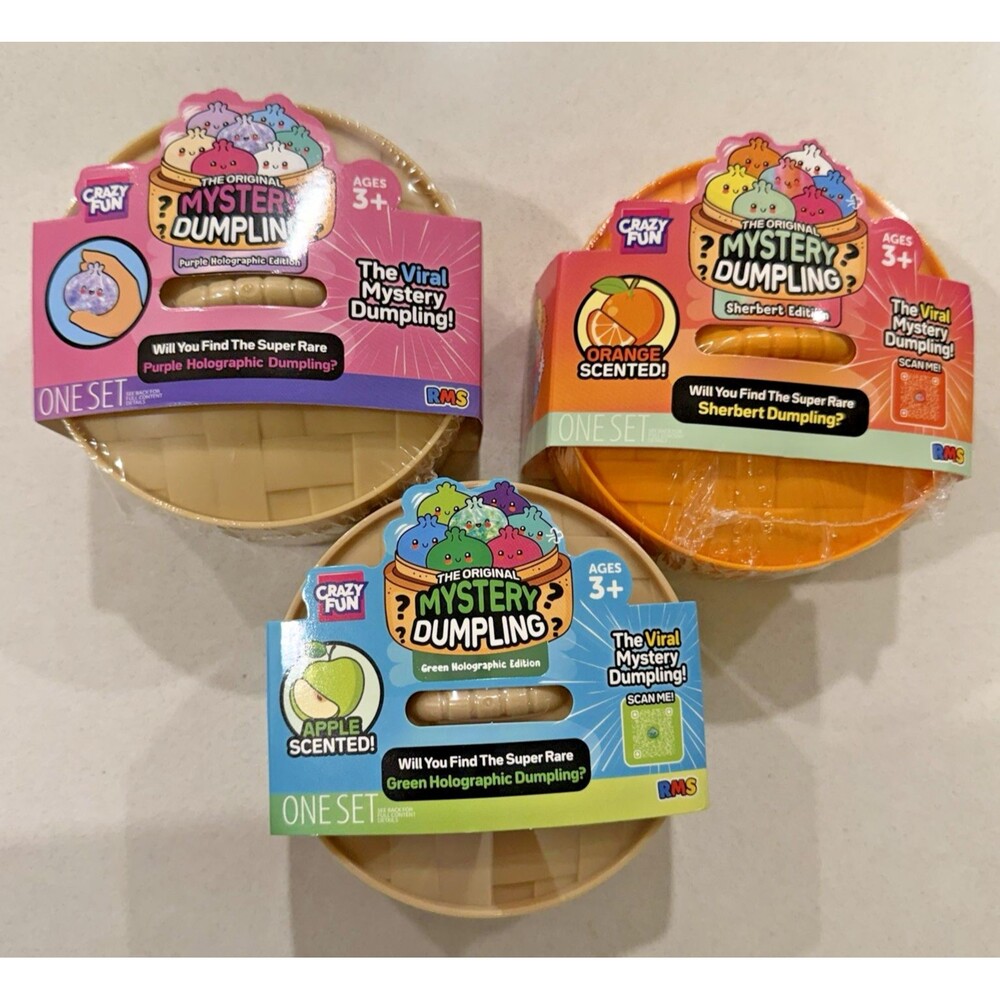 Lot Of 3 RMS Squishy Mystery Dumpling Viral Green Apple, Orange & Purple